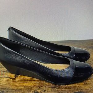YDN Black Leather Wedge Shoes
